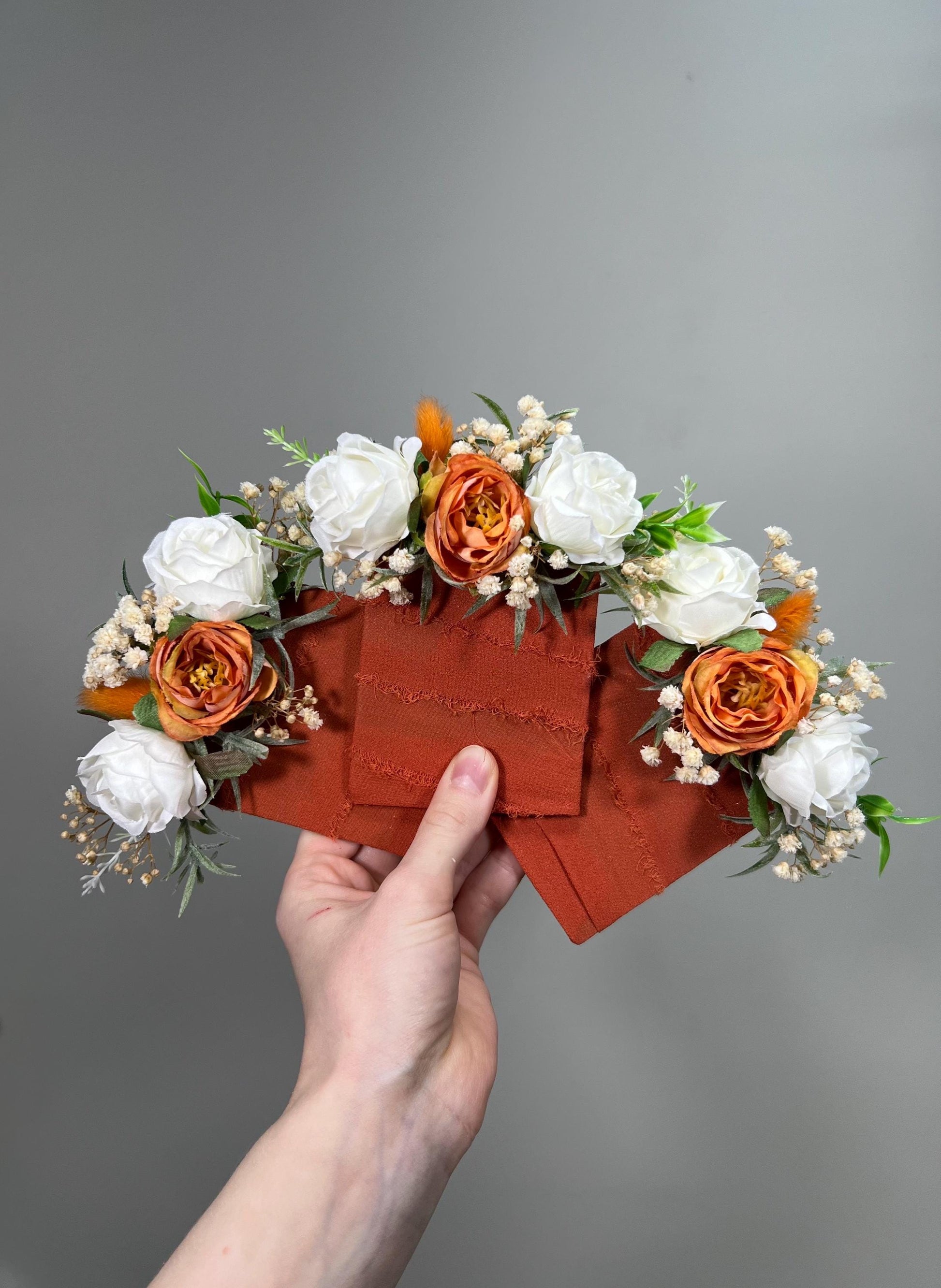 Terracotta Pocket Boutonniere Wedding Groom Burnt Orange Boutonnière Square Groomsmen White Rust Ivory Pocket Boutonniere Artificial Flowers