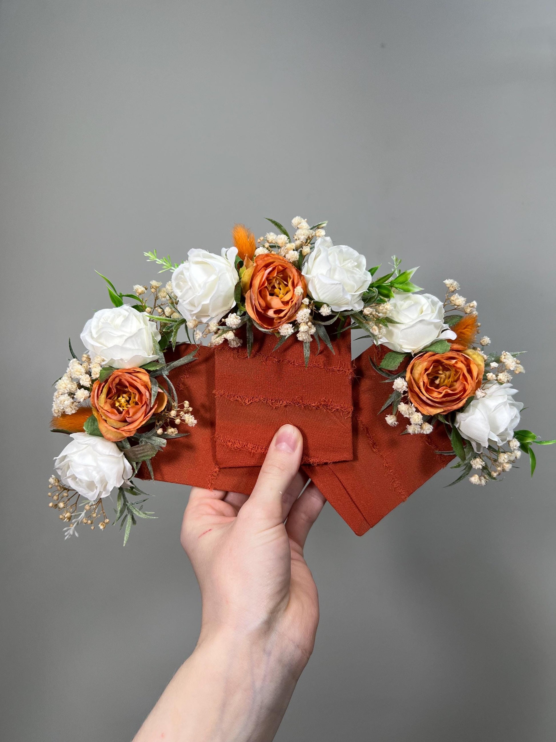 Terracotta Pocket Boutonniere Wedding Groom Burnt Orange Boutonnière Square Groomsmen White Rust Ivory Pocket Boutonniere Artificial Flowers