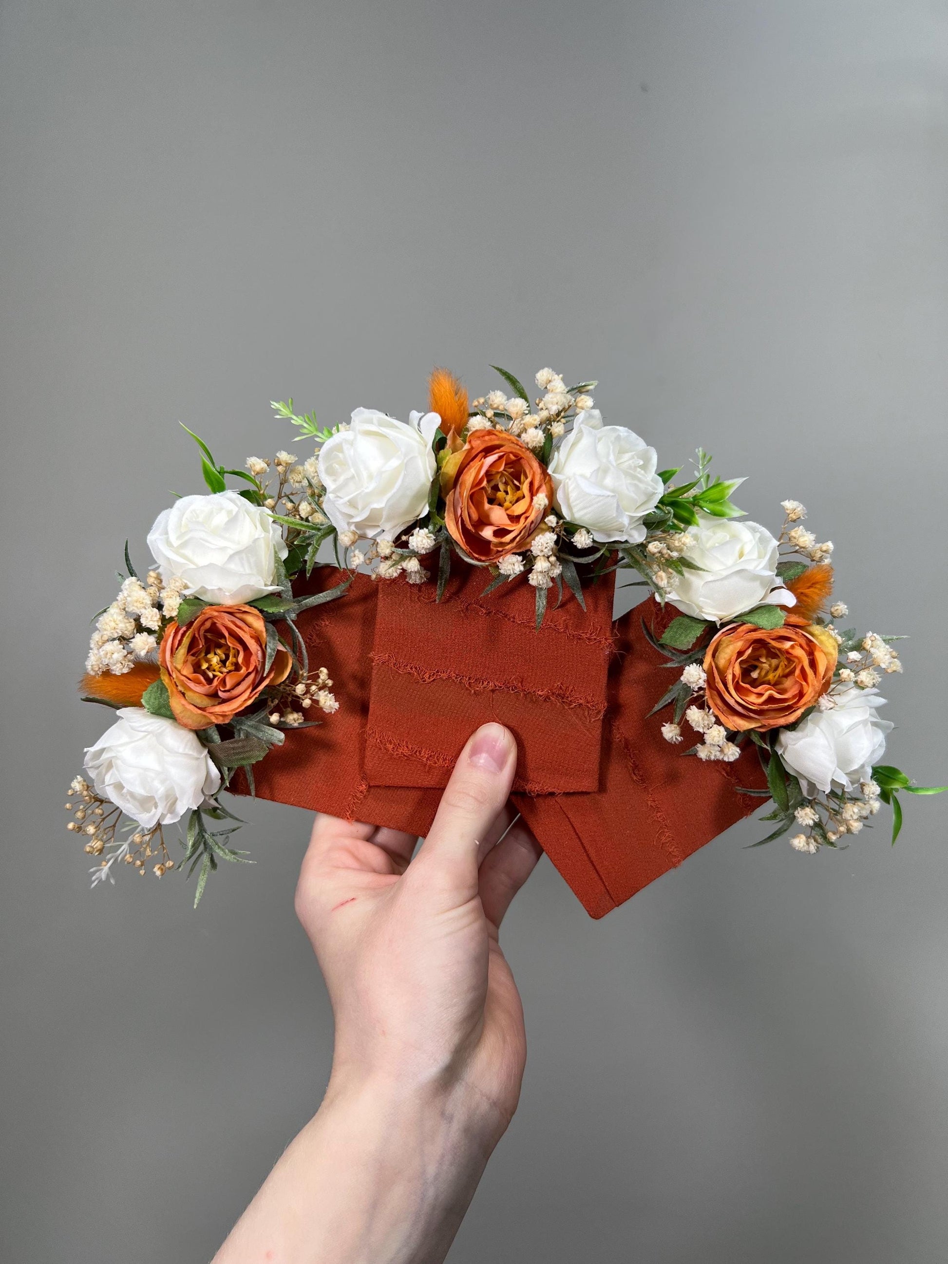 Terracotta Pocket Boutonniere Wedding Groom Burnt Orange Boutonnière Square Groomsmen White Rust Ivory Pocket Boutonniere Artificial Flowers
