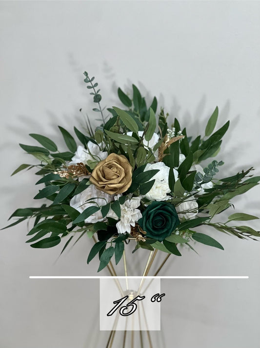 Emerald Green Centerpiece White Gold Table Flower Ball Decoration Emerald Green Gold Table Centerpiece Barrel White Whiskey Ivory Greenery