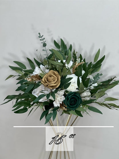 Emerald Green Centerpiece White Gold Table Flower Ball Decoration Emerald Green Gold Table Centerpiece Barrel White Whiskey Ivory Greenery