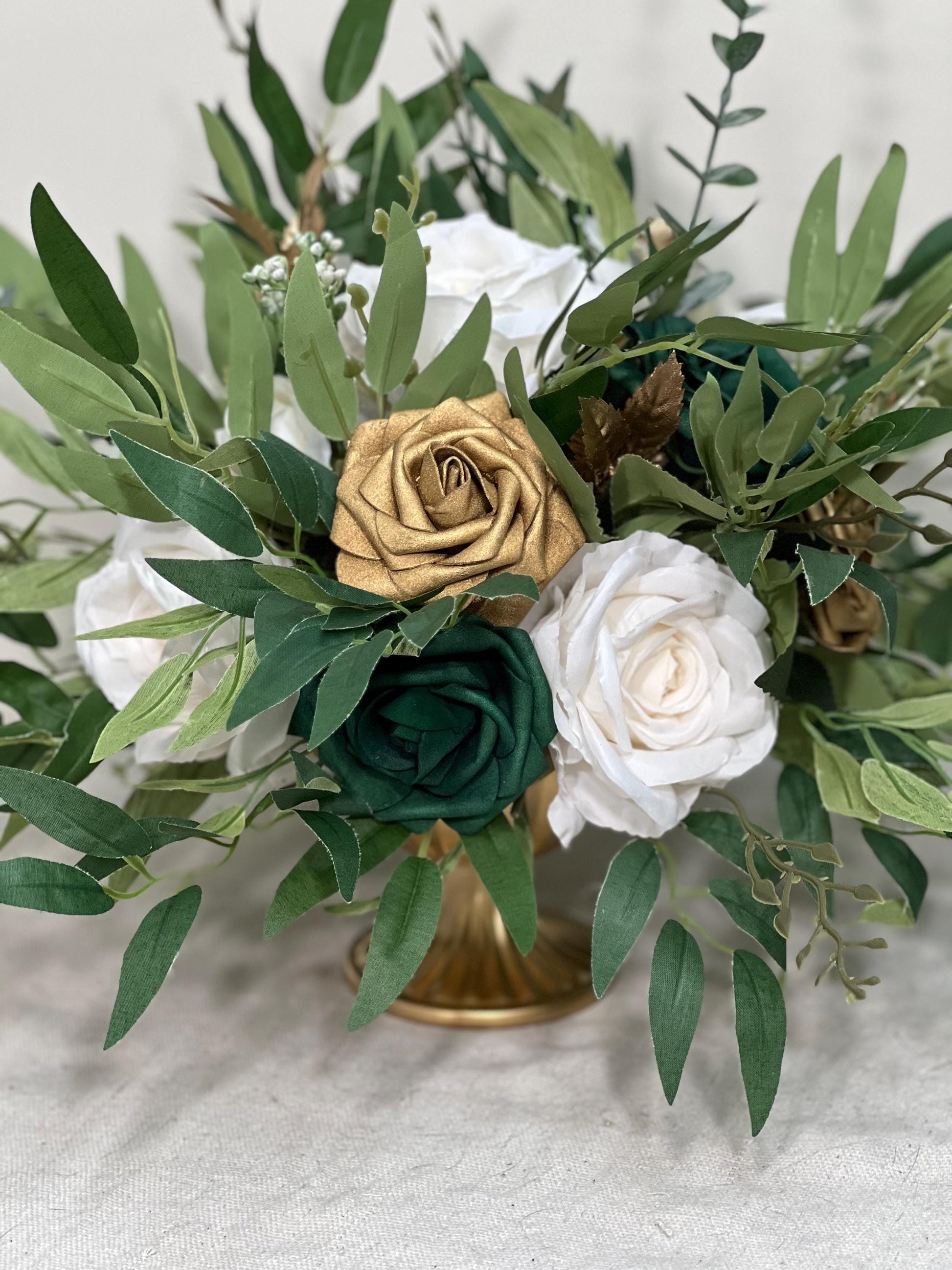 Emerald Green Centerpiece White Gold Table Flower Ball Decoration Emerald Green Gold Table Centerpiece Barrel White Whiskey Ivory Greenery