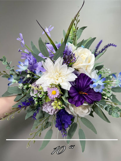 Wild Flower Bouquet Wedding Bridal Purple Bouquet Lavender Plum Bridesmaids Bouquet Dark Purple White Bouquet Blue Wildflowers Spring Lilac
