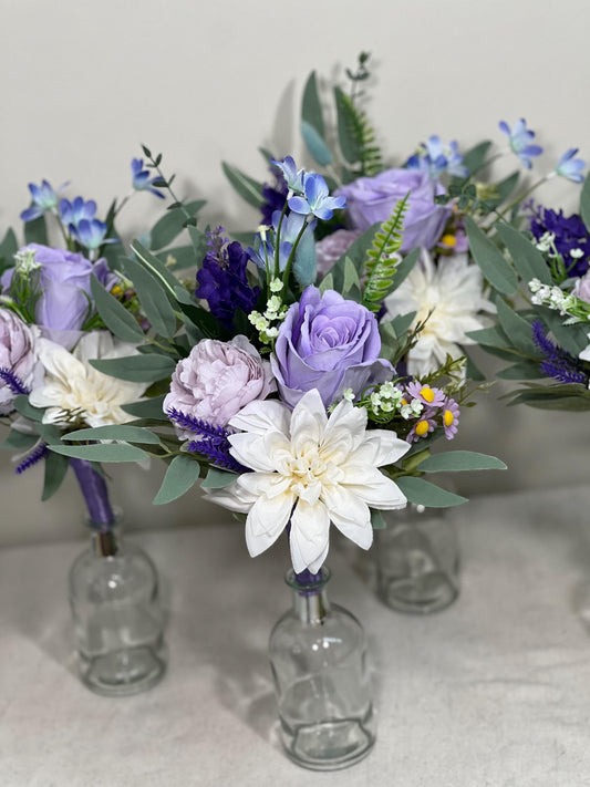 Mini Bouquets for Vases Purple White Centerpiece 3 Flowers Violet Mini Centerpiece Table Decor White Lavender Eucalyptus Plum Centerpiece