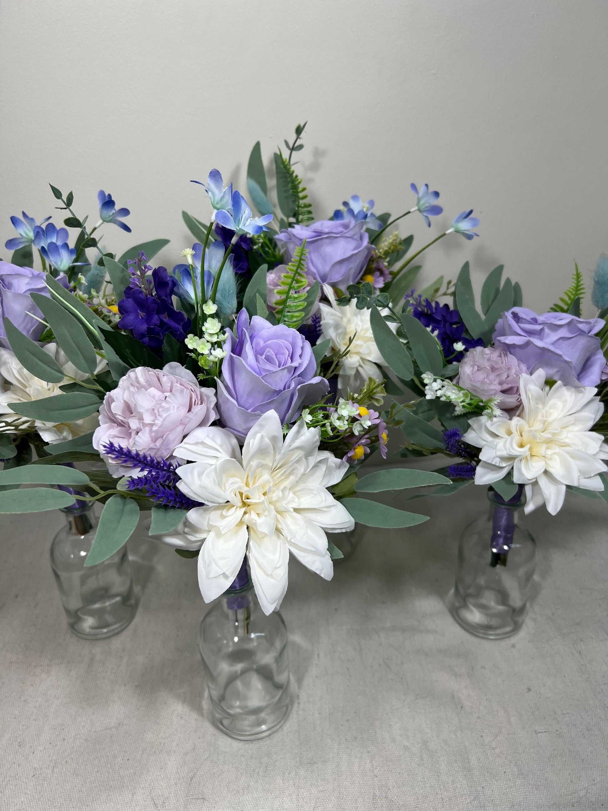 Mini Bouquets for Vases Purple White Centerpiece 3 Flowers Violet Mini Centerpiece Table Decor White Lavender Eucalyptus Plum Centerpiece