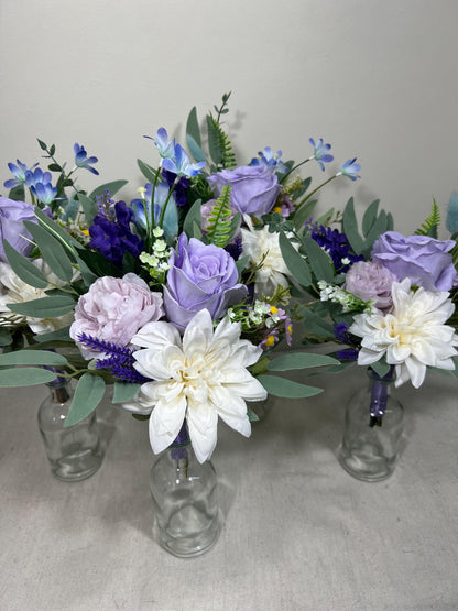Mini Bouquets for Vases Purple White Centerpiece 3 Flowers Violet Mini Centerpiece Table Decor White Lavender Eucalyptus Plum Centerpiece
