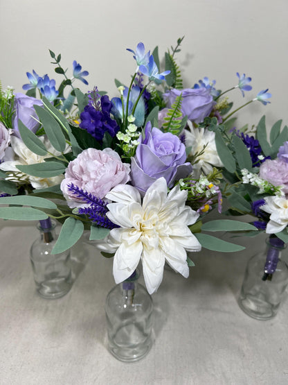 Mini Bouquets for Vases Purple White Centerpiece 3 Flowers Violet Mini Centerpiece Table Decor White Lavender Eucalyptus Plum Centerpiece