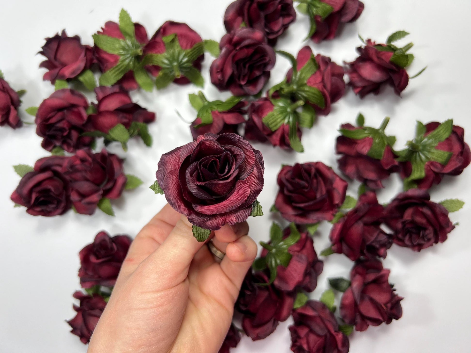 Burgundy Flower Head Wedding Burgundy Flower Heads Rose 1.5" Maroon Wedding Craft Supplies Burgundy Artificial Rose Head Wine Red