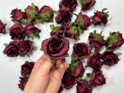 Burgundy Flower Head Wedding Burgundy Flower Heads Rose 1.5" Maroon Wedding Craft Supplies Burgundy Artificial Rose Head Wine Red