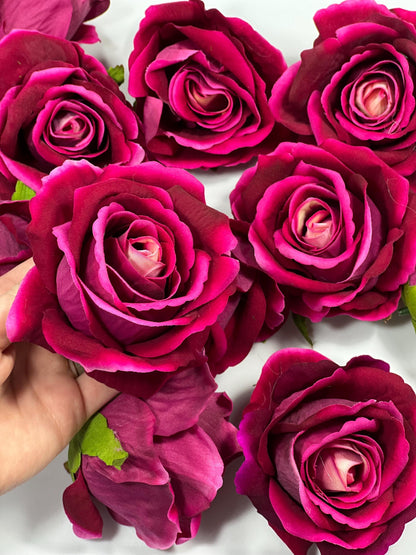 Magenta Rose Heads 3” Wedding Hot Pink Artificial Flowers Wedding Deep Fuchsia Rose Head Silk Home Decor Viva Magenta Flower Head Artificial