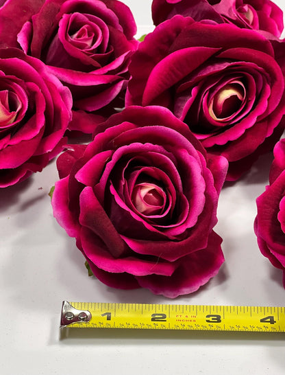 Magenta Rose Heads 3” Wedding Hot Pink Artificial Flowers Wedding Deep Fuchsia Rose Head Silk Home Decor Viva Magenta Flower Head Artificial