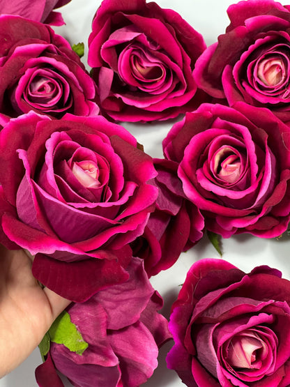 Magenta Rose Heads 3” Wedding Hot Pink Artificial Flowers Wedding Deep Fuchsia Rose Head Silk Home Decor Viva Magenta Flower Head Artificial