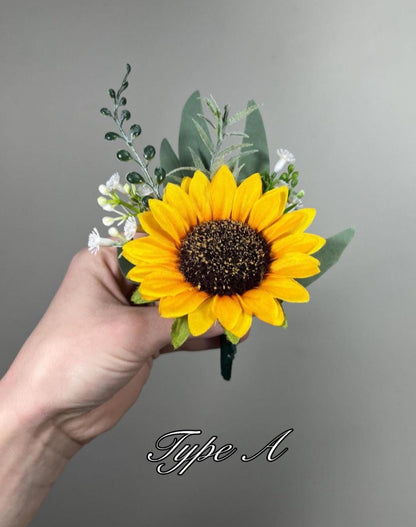 Sunflower Navy Blue Boutonniere Wedding Groom Boutonnières Sunflower Blue Groomsmen Boutonnière Sunflowers Navy Blue Wedding Artificial