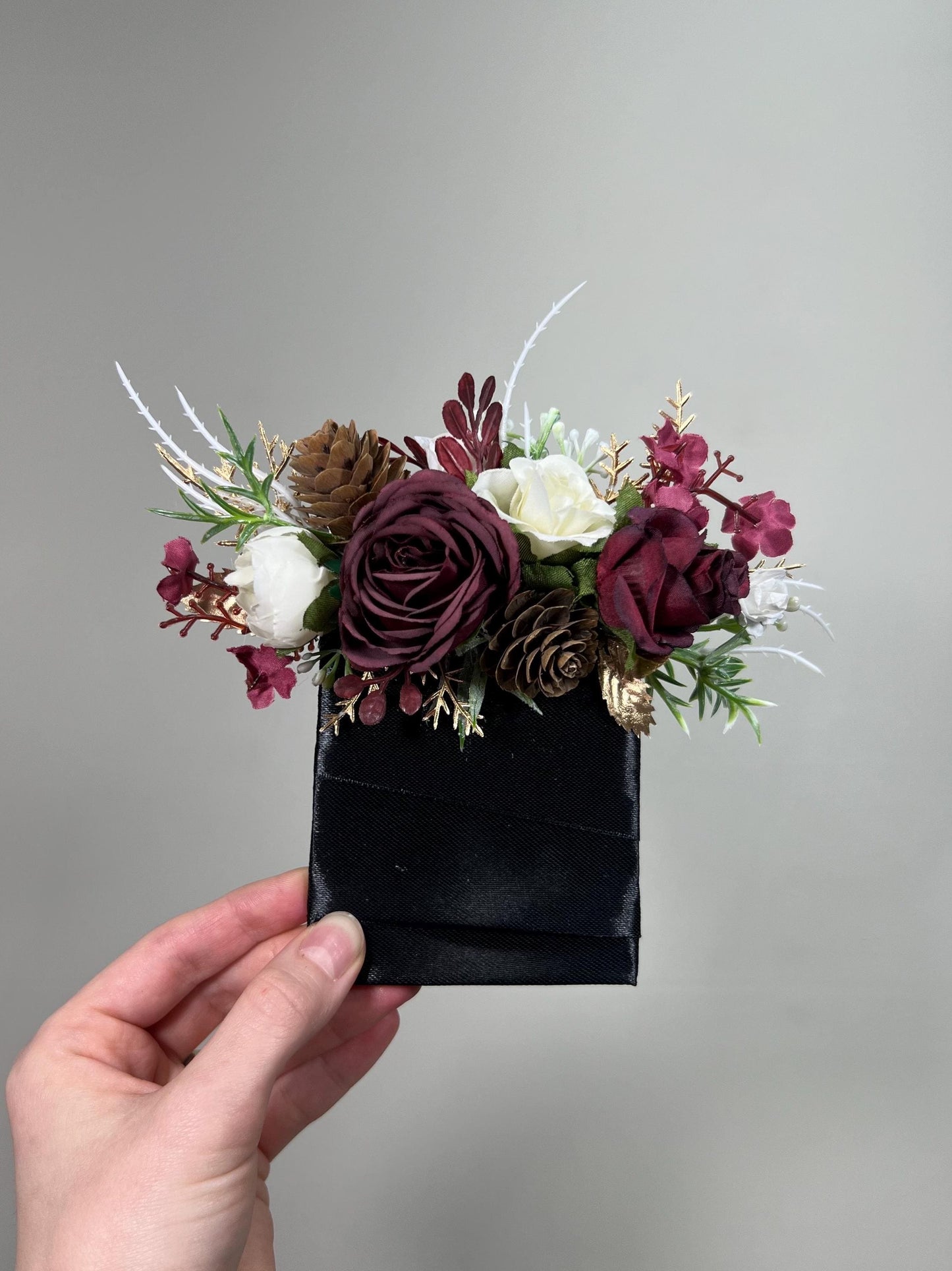 Burgundy White Bouquet Wedding Bridal Burgundy Cascade Bouquet White Burgundy Bouquet Christmas Pine Cone Bouquet Cascading Bouquet Burgundy