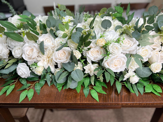 Wedding Sweetheart Decor Table White Ivory Aisle Arrangement Centerpiece Decor White Sweetheart Handmade Artificial Peony Flowers Eucalyptus