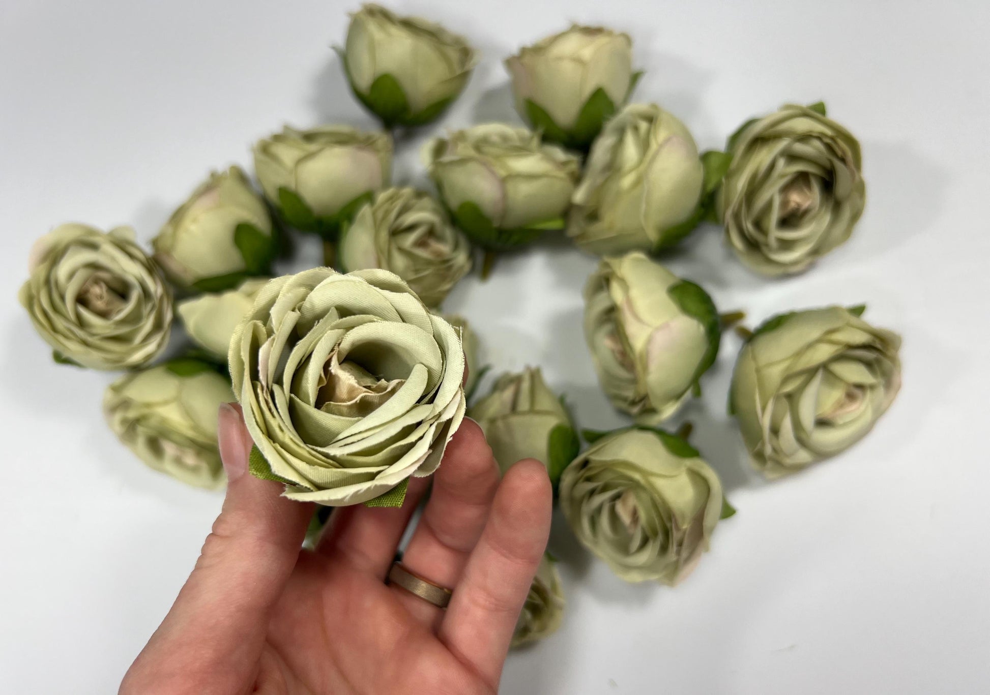 Sage Green Flower Heads Wedding Artificial Flower Sage Green Flower Head 1.5” Wedding Supplies Craft Sage Green Artificial Head Silk Rose