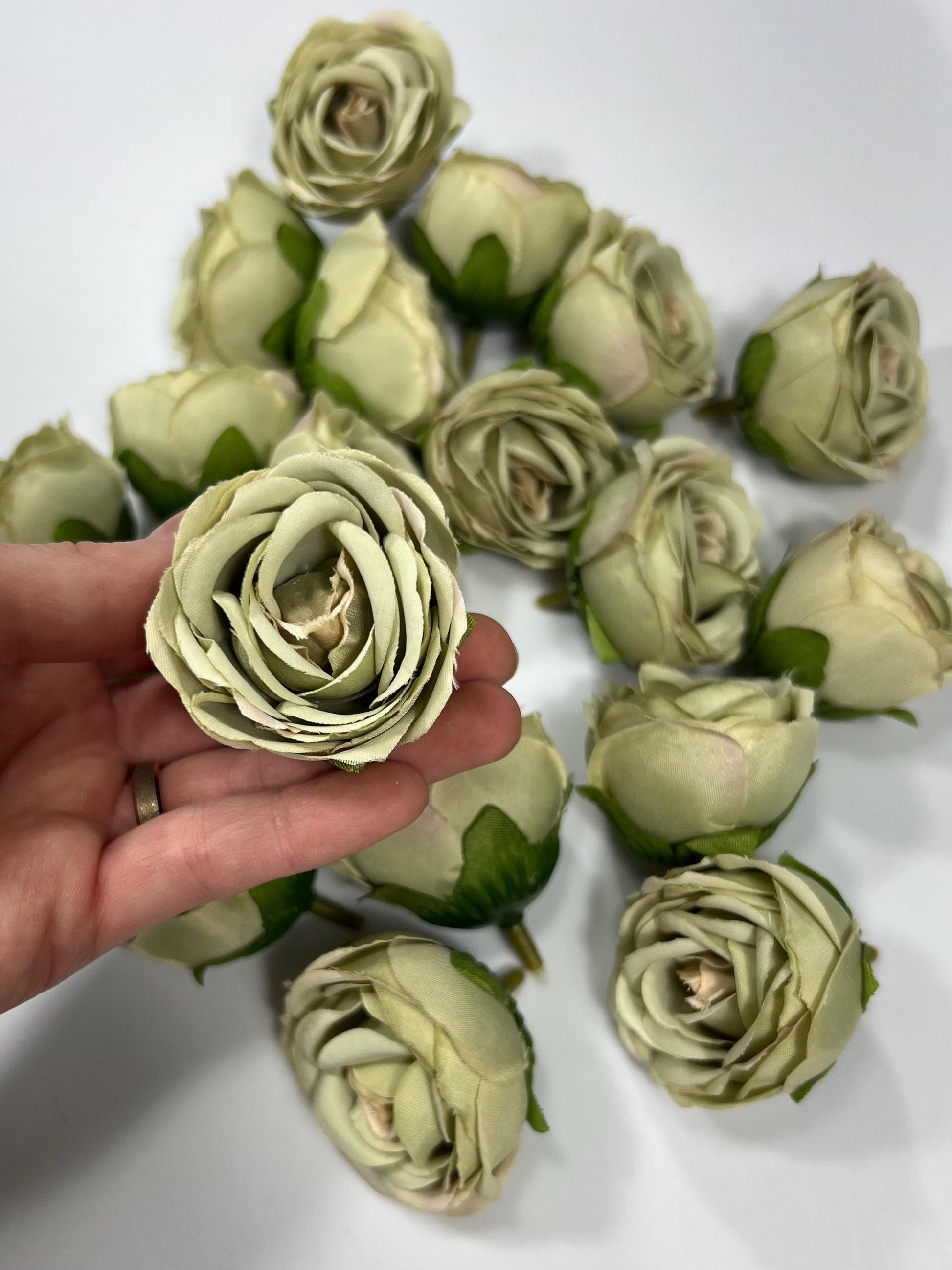 Sage Green Flower Heads Wedding Artificial Flower Sage Green Flower Head 1.5” Wedding Supplies Craft Sage Green Artificial Head Silk Rose