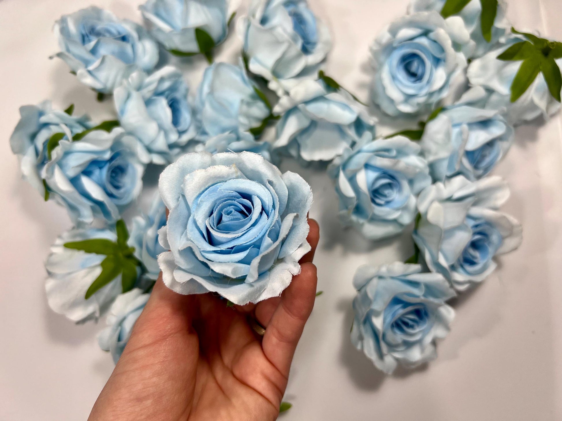 Blue Flower Head 2" inch Artificial Rose Blue Small Flower Wedding Supplies Craft Light Blue Artificial Head Rose Sky Blue Silk Rose
