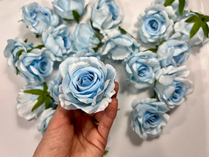 Blue Flower Head 2" inch Artificial Rose Blue Small Flower Wedding Supplies Craft Light Blue Artificial Head Rose Sky Blue Silk Rose