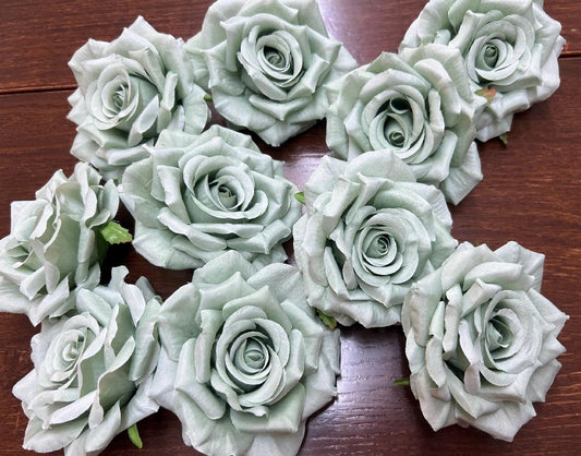 Sage Green Flower Artificial Wedding Sage Green Flower Heads Dusty Sage Roses Wedding Supplies Craft Sage Green Flower Heads Silk Roses Sage