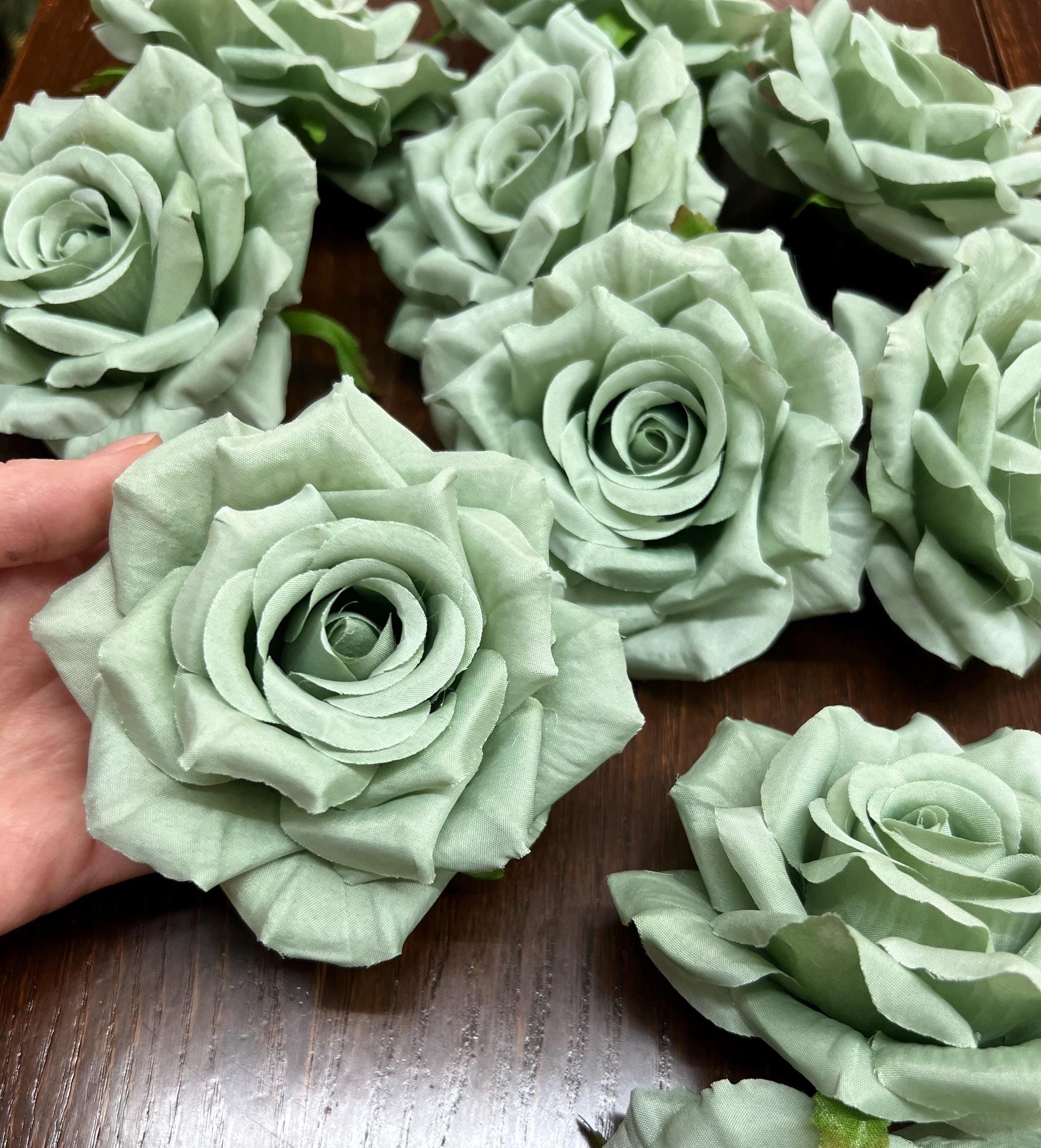 Sage Green Flower Artificial Wedding Sage Green Flower Heads Dusty Sage Roses Wedding Supplies Craft Sage Green Flower Heads Silk Roses Sage