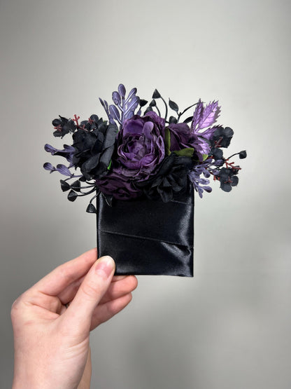 Black Purple Pocket Boutonniere Wedding Groom Boutonnière Black Plum Square Groomsmen Black Dark Purple Pocket Boutonniere Gothic Purple