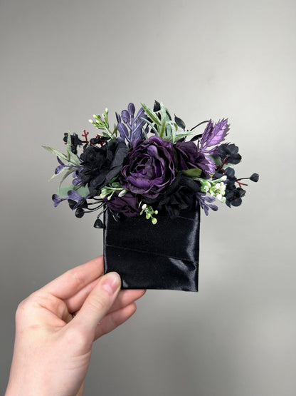 Black Purple Pocket Boutonniere Wedding Groom Boutonnière Black Plum Square Groomsmen Black Dark Purple Pocket Boutonniere Gothic Purple