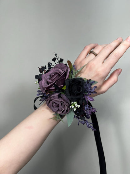 Black Plum Boutonniere Wedding Groom Black Dark Purple Boutonniere Gothic Groomsmen Purple Black Boutonniere Prom Black Artificial Flowers
