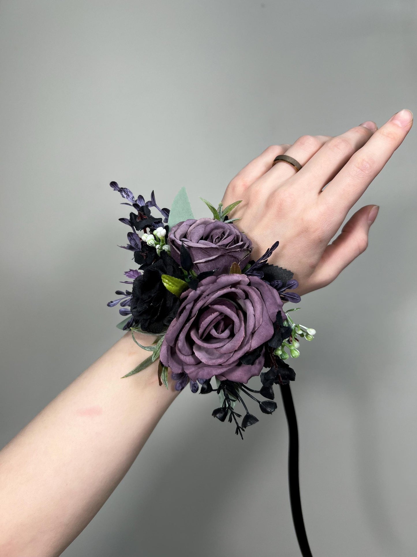 Black Plum Boutonniere Wedding Groom Black Dark Purple Boutonniere Gothic Groomsmen Purple Black Boutonniere Prom Black Artificial Flowers