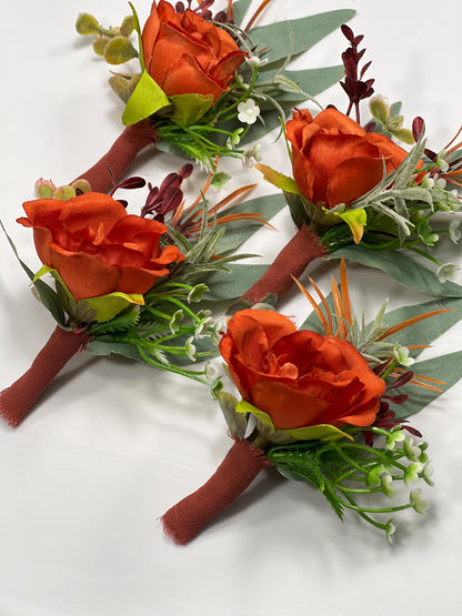 Terracotta Boutonniere Wedding Groom Burnt Orange Boutonnière Terracotta Groomsmen Boutonniere Rust Orange Groom Artificial Flowers