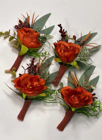 Rust Boutonnière Wedding Groom Terracotta Boutonnieres Groomsmen Burnt Orange Wedding Boutonniere Rust Artificial Flowers