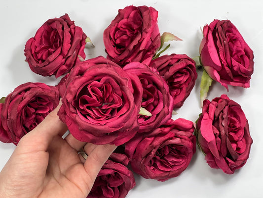 Magenta Flower Head Wedding Fushia Artificial Flower Hot Pink Peony Flower Magenta Head Craft Supplies Wedding Dark Pink Flower Head Peony