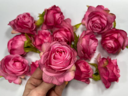 Hot Pink Flower Heads Roses Wedding Fushia Artificial Flower Hot Pink Rose Flower Pink Head Craft Supplies Wedding Deep Pink Flower Heads
