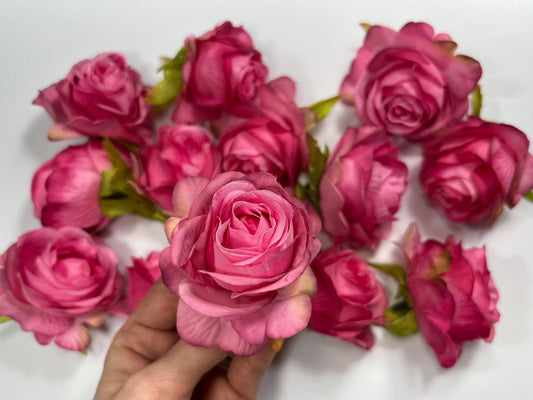 Hot Pink Flower Heads Roses Wedding Fushia Artificial Flower Hot Pink Rose Flower Pink Head Craft Supplies Wedding Deep Pink Flower Heads