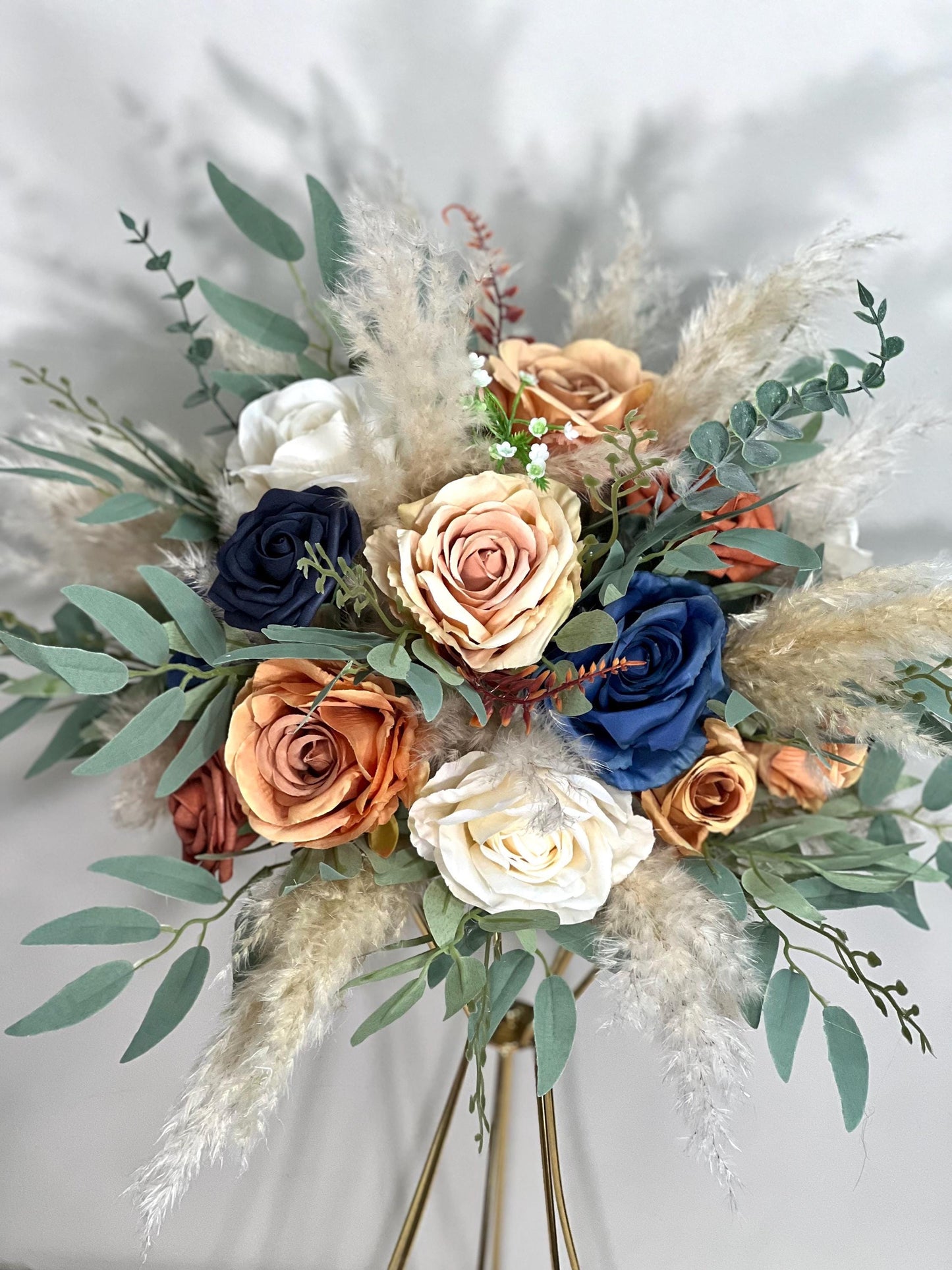 Orange Blue Centerpiece Wedding White Terracotta Navy Blue Flower Ball Boho Burnt Orange Navy Blue Centerpiece Table Pampas Grass