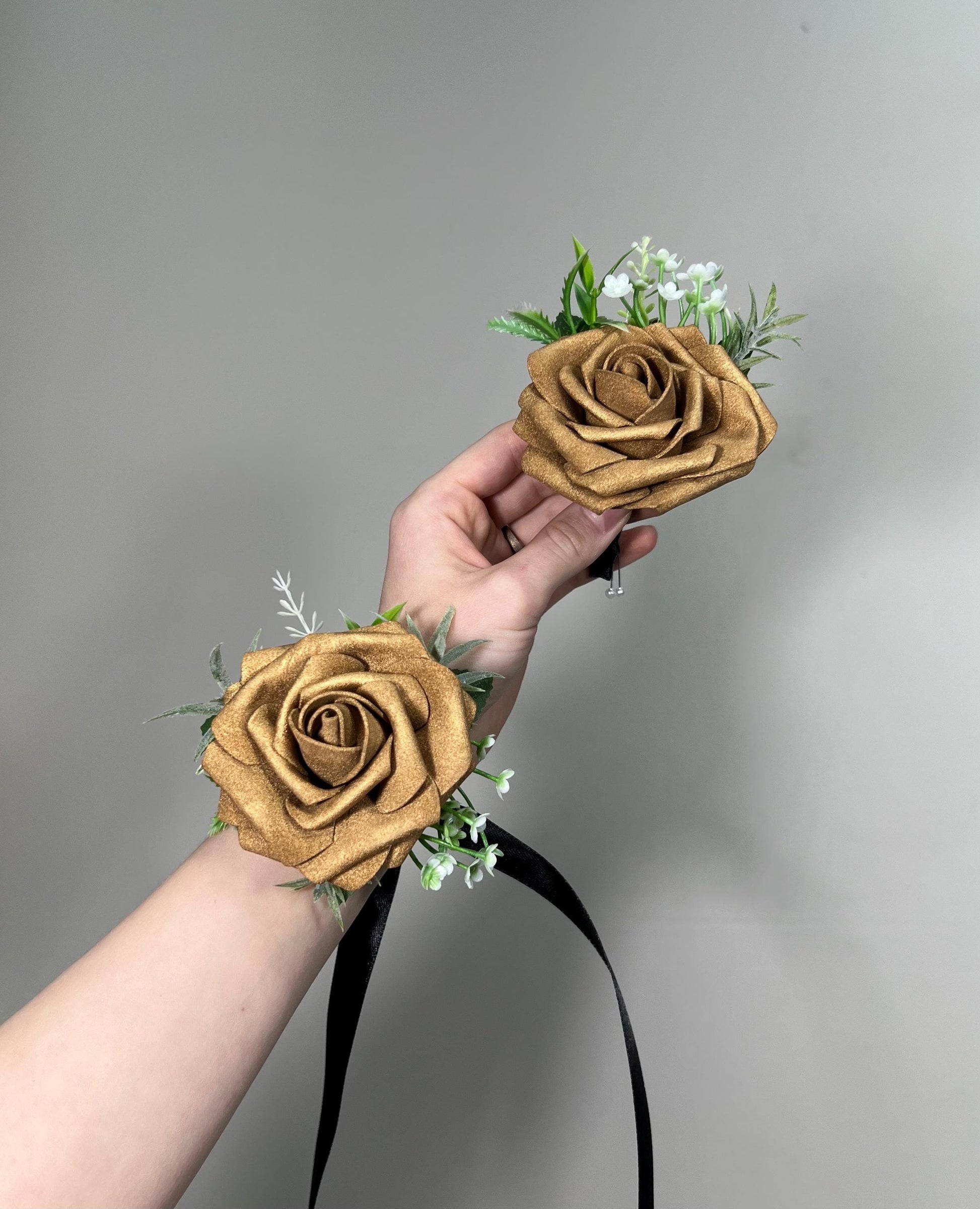 Gold Corsage Wedding Boutonniere Gold Groom Gold Boutonnière Groomsmen Mom Corsage Gold Artificial Flower
