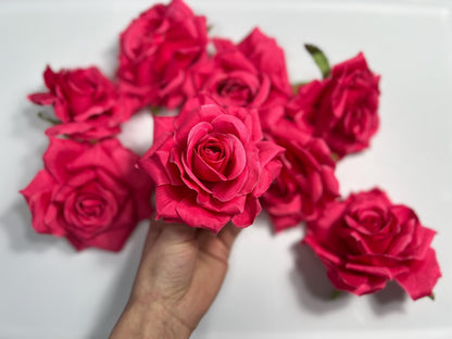 Hot Pink Flower Heads Wedding Fuchsia Artificial Flowers Wedding Pink Rose Head Silk Home Decor Magenta Flower Heads Artificial Hot Pink