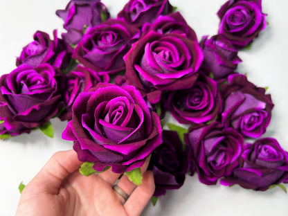 Purple Rose Heads Wedding Artificial Purple 2.5” Magenta Flower Head Heads Dark Purple Craft Supplies Wedding Magenta Roses Head Home Decor