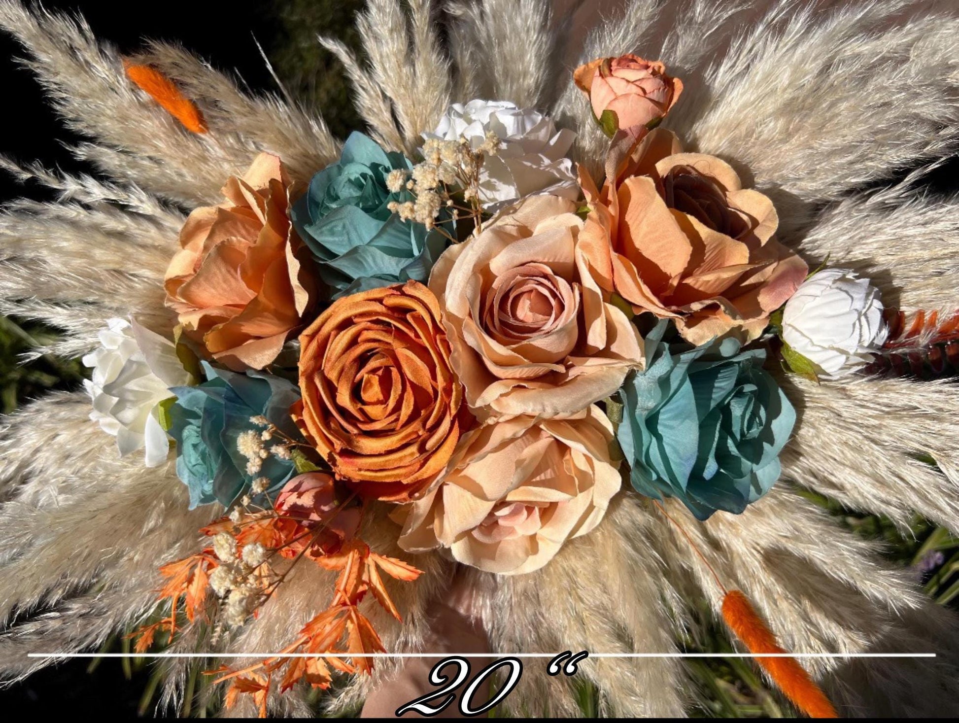 Orange Teal Arch Arrangement Wedding Decor Teal Terracotta Centerpiece Burnt Orange Arbor Arrangement Turquoise Pampas Grass