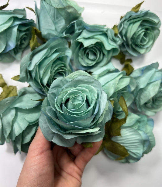 Turquoise Flower Heads 3" Wedding Teal Roses Artificial Aqua Flowers Sea Glass Flowers Heads Wedding Supplies Craft Teal Blue Silk Flowers