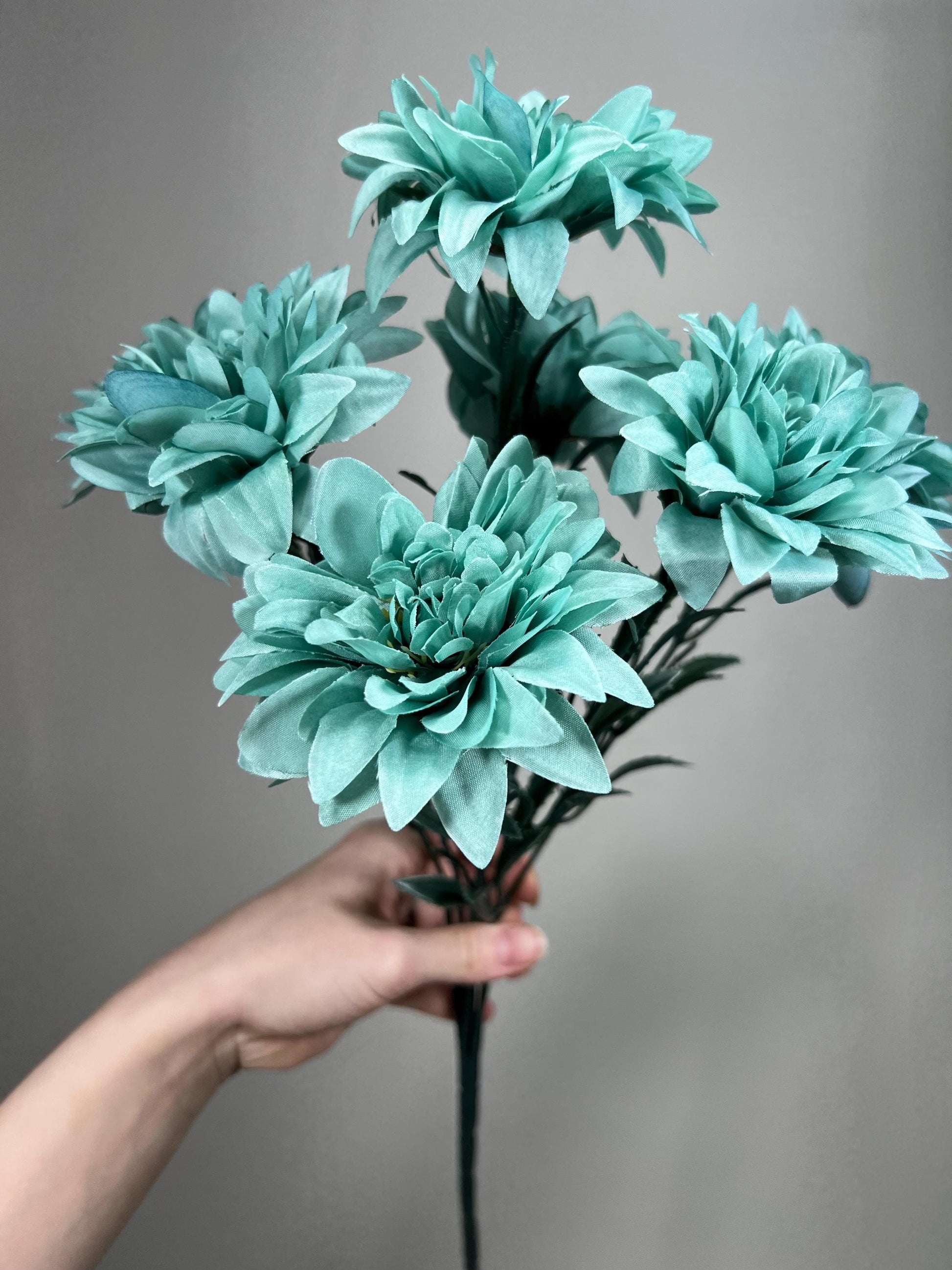 Teal Artificial Flowers Wedding Turquoise Flowers Dahlia Teal Blue Flowers Heads with Stems Wedding Supplies Craft Teal Flowers Silk