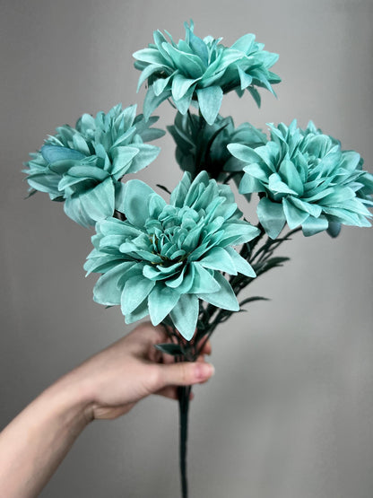 Teal Artificial Flowers Wedding Turquoise Flowers Dahlia Teal Blue Flowers Heads with Stems Wedding Supplies Craft Teal Flowers Silk