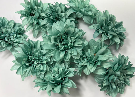 Teal Flower Heads 3.5" Wedding Turquoise Dahlia Artificial Aqua Flowers Sea Glass Flowers Heads Wedding Supplies Craft Teal Blue Silk Flower