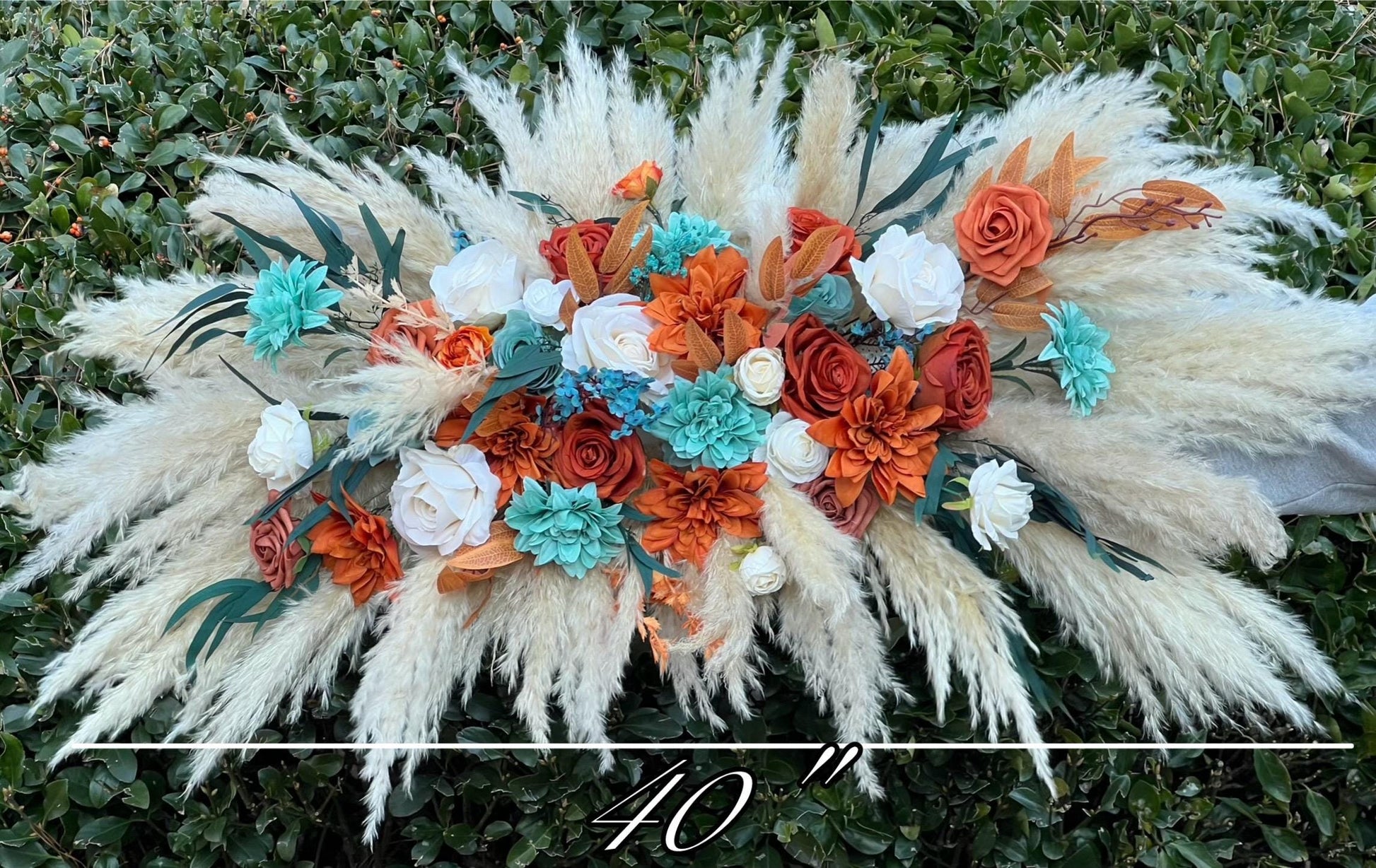 Bridesmaids Bouquet Teal Orange Wedding Boho Turquoise Terracotta Small Bouquet Petite Pampas Grass Rust Baby Breath White Ivory Teal Blue