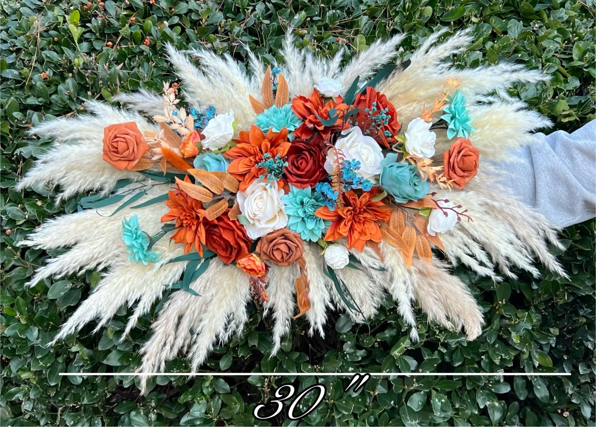 Teal Arch Arrangement Wedding Boho Burnt Orange Teal Arbor Arrangement White Terracotta Turquoise Rust Arch Arrangement Teal Blue Pampas
