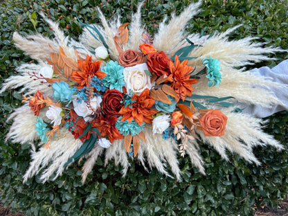 Teal Arch Arrangement Wedding Boho Burnt Orange Teal Arbor Arrangement White Terracotta Turquoise Rust Arch Arrangement Teal Blue Pampas