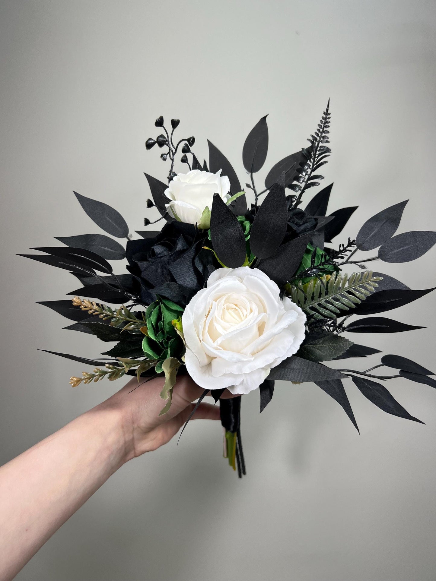 Black White Bouquet Wedding Bridal Black Bouquet Burgundy Bridesmaids Black White Bouquet Gothic Burgundy Ivory Artificlal Flower