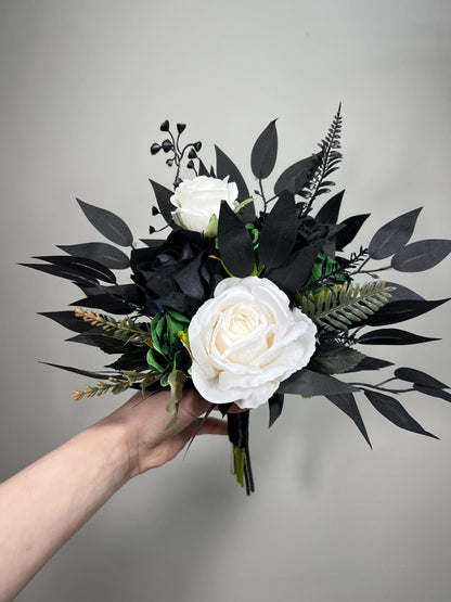 Black White Bouquet Wedding Bridal Black Bouquet Burgundy Bridesmaids Black White Bouquet Gothic Burgundy Ivory Artificlal Flower