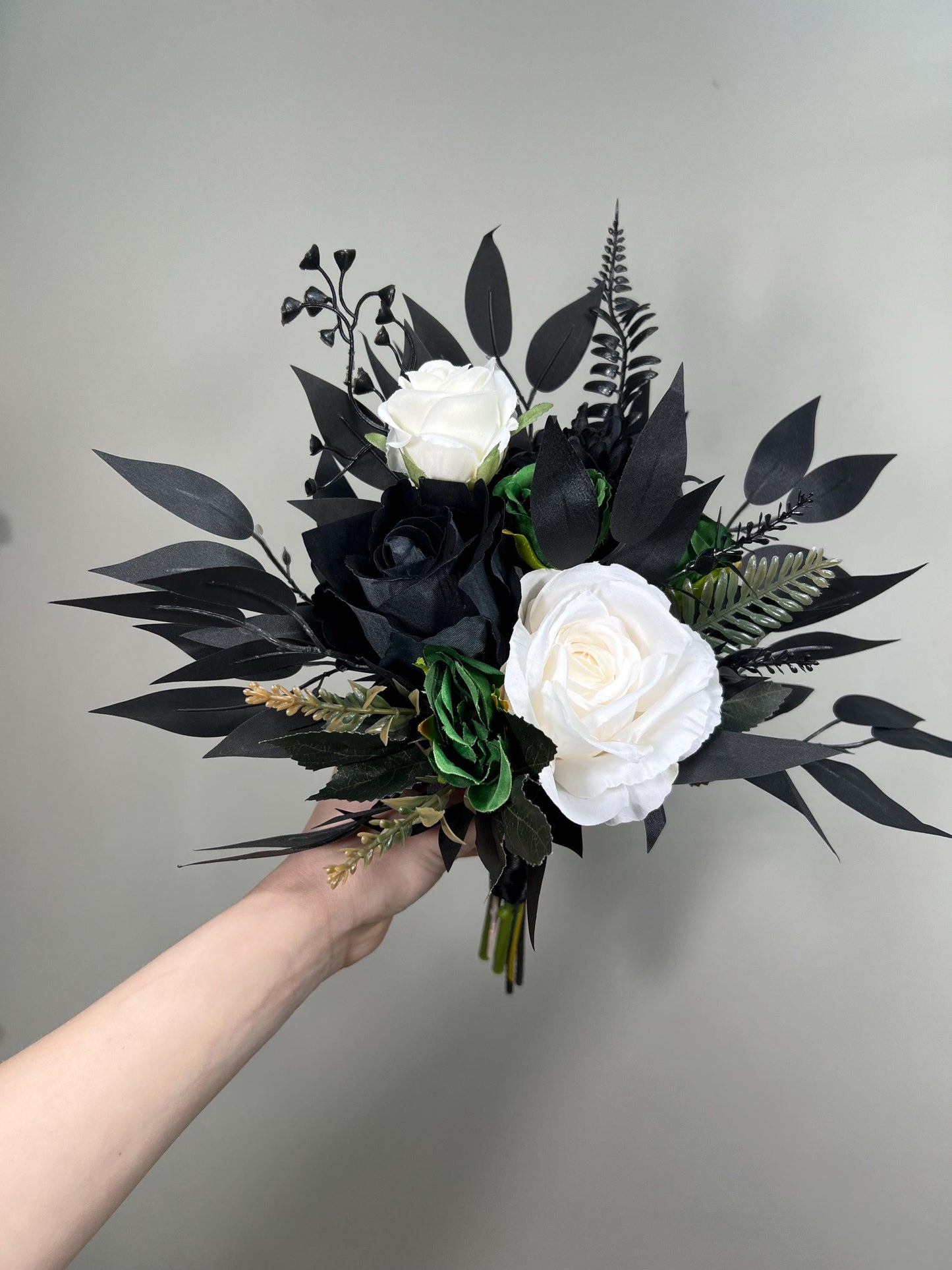 Black White Bouquet Wedding Bridal Black Bouquet Burgundy Bridesmaids Black White Bouquet Gothic Burgundy Ivory Artificlal Flower