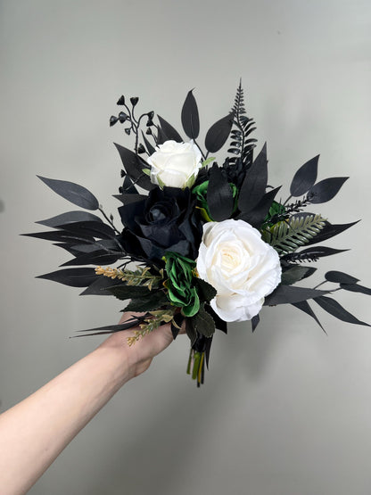 Black White Bouquet Wedding Bridal Black Bouquet Burgundy Bridesmaids Black White Bouquet Gothic Burgundy Ivory Artificlal Flower
